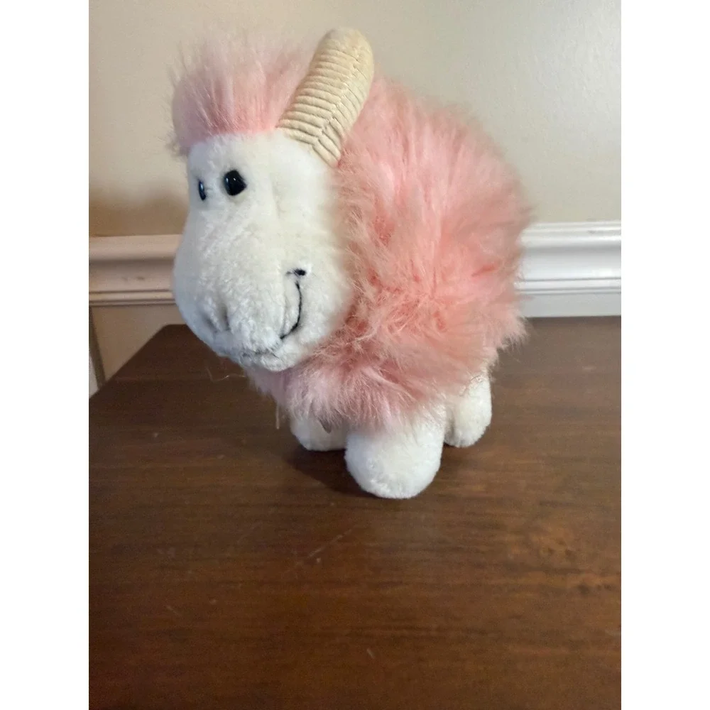 Vintage 1983 Dakin Fun Farm Pink Ram Plush Stuffed Animal Shaggy Sheep Horns Toy